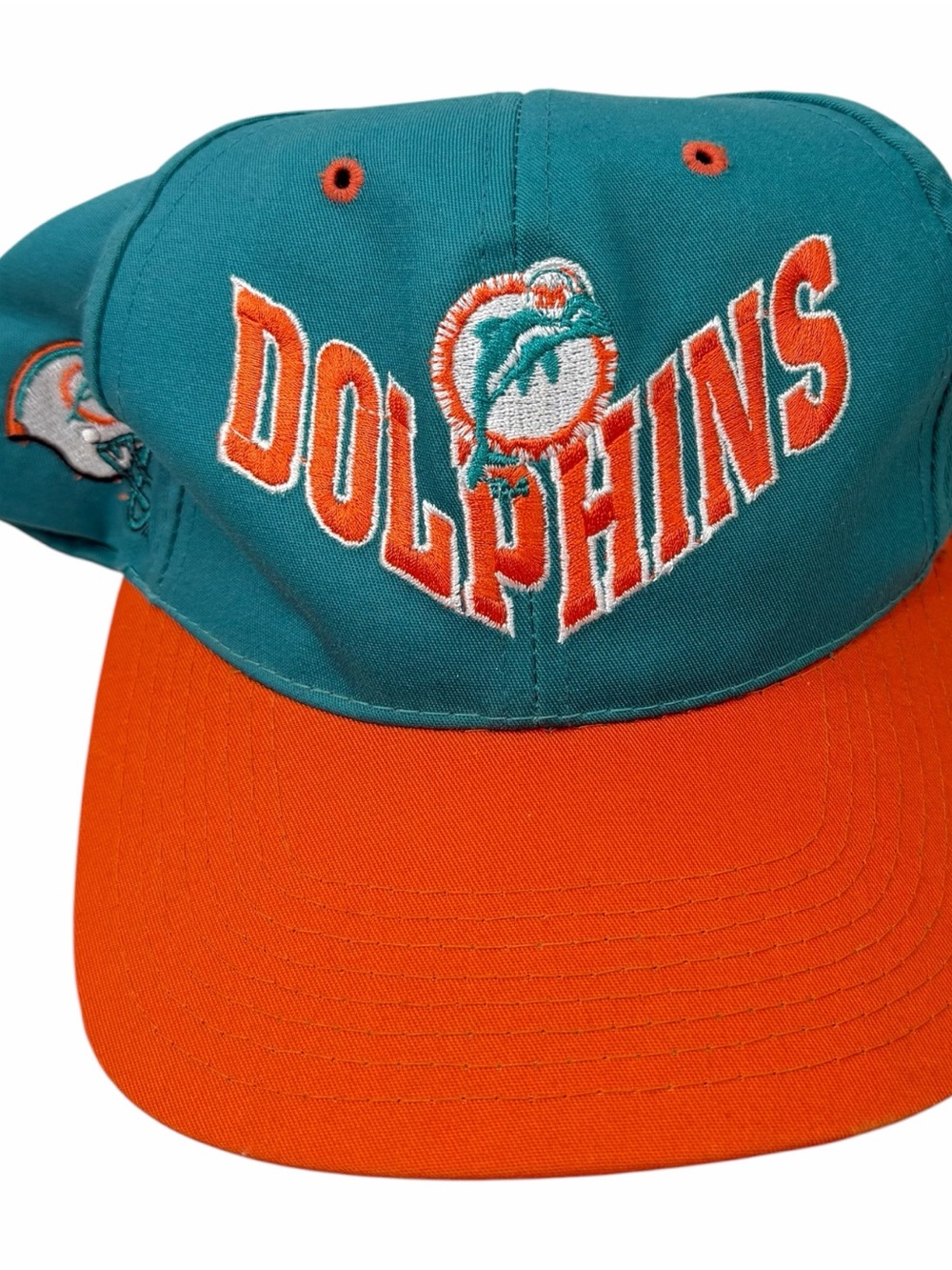 ANNCO Vtg Miami Dolphins Embroidered Snapback Hat Football Team NFL Cap FLAWS